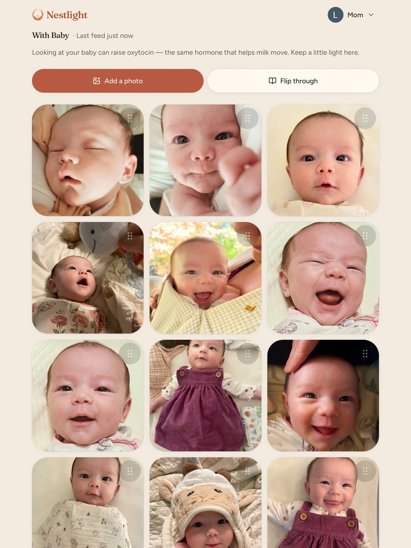 Nestlight album: a private grid of baby photographs.