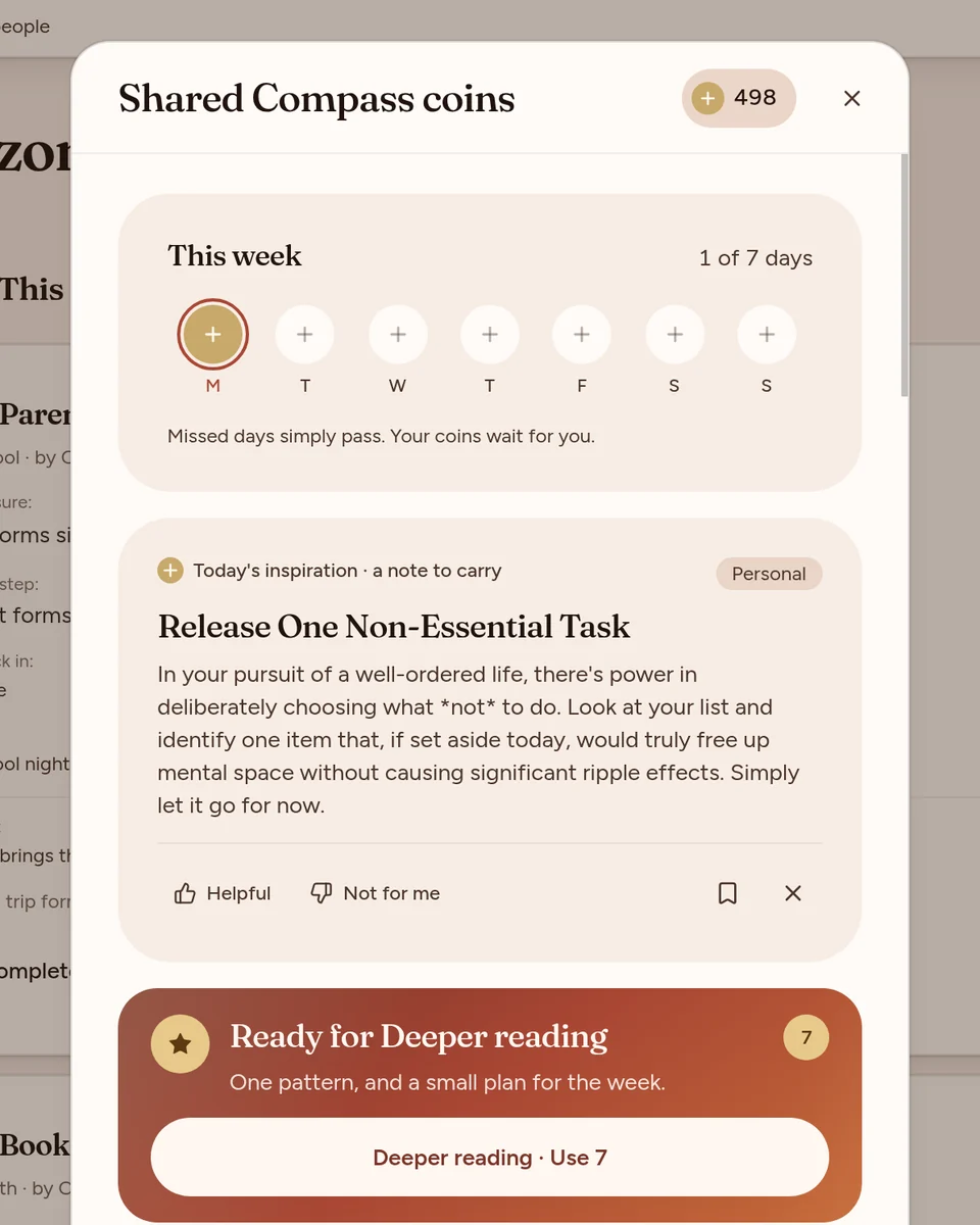 Shared Compass coins: today's household inspiration, with an option to go deeper.