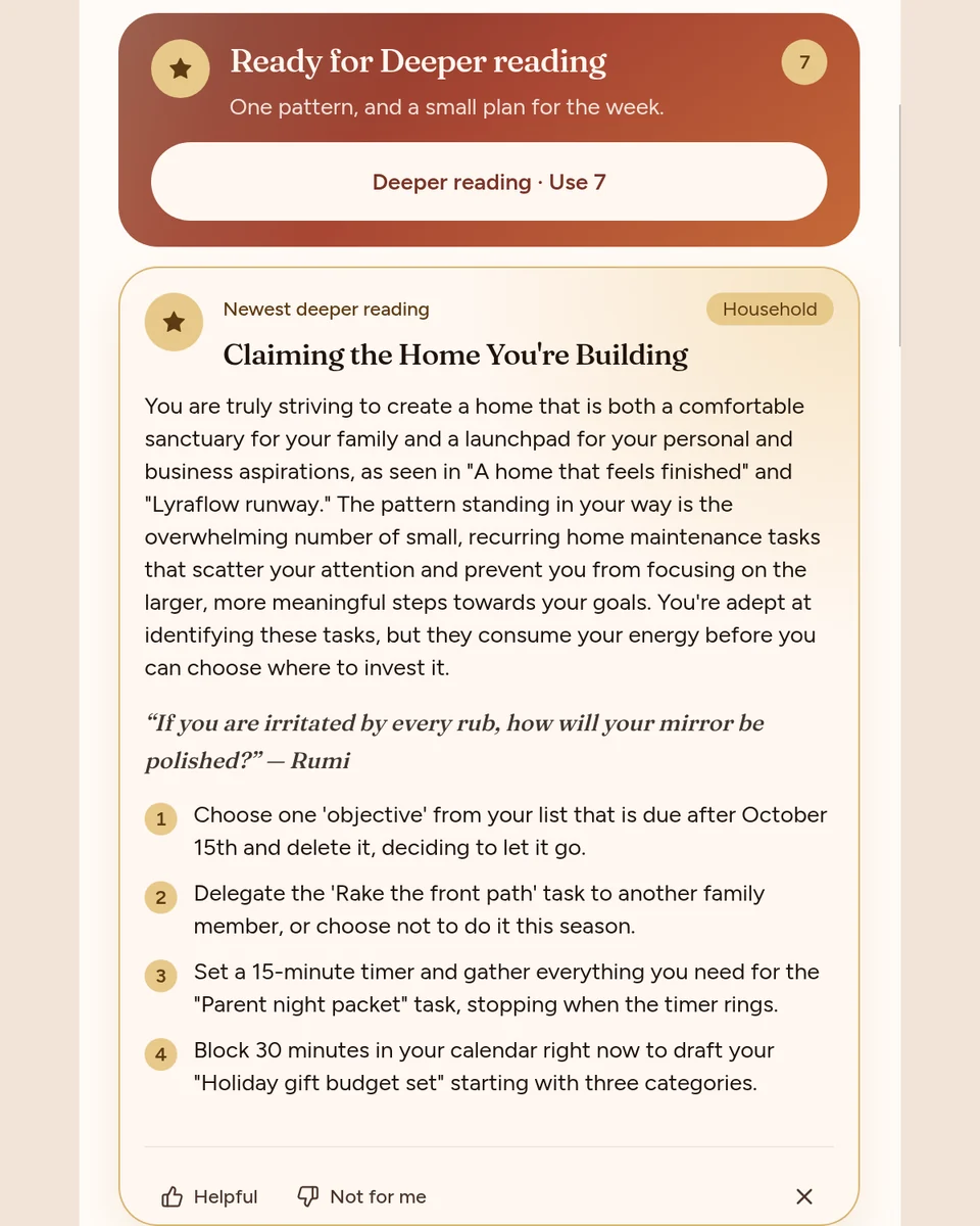 Shared Compass coins: a deeper reading — one pattern in the household and a small four-step plan for the week.